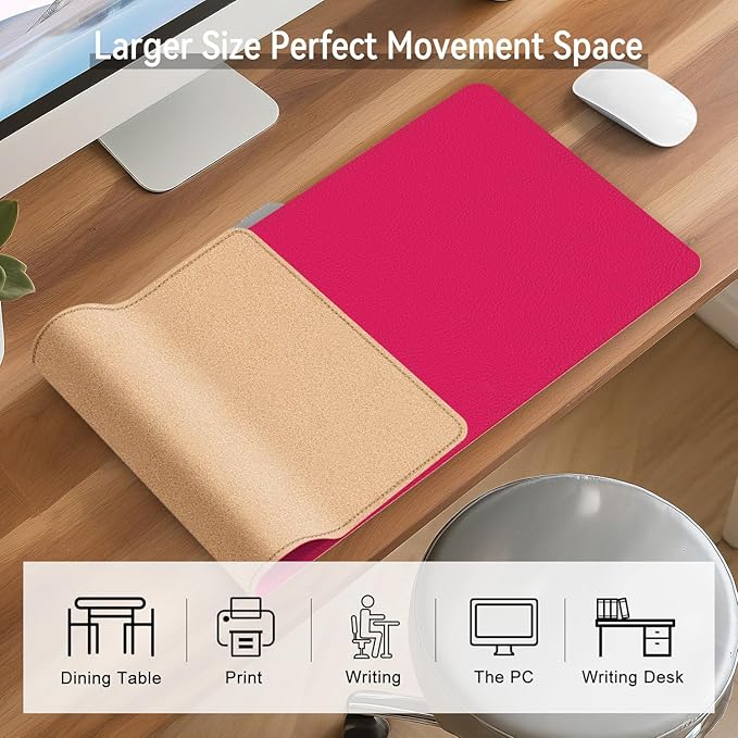Leather Mouse Pad with Stitched Edge, Waterproof Gaming Mouse Mat for Computers, Laptop, Office & Home (Rose, 25"*13")