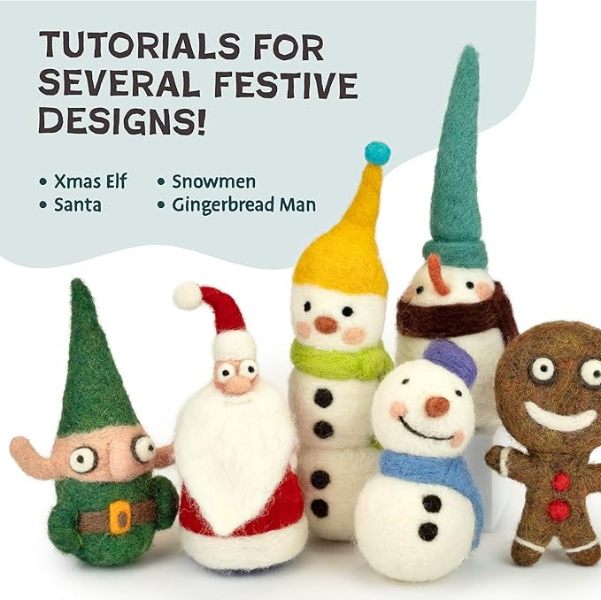 Woolbuddy Needle Felting Kit for Beginners & Adults – Christmas Holiday DIY Felting Kit with Wool Roving, Felting Needles, Pad & Instructions – Felting Kits for Adults Christmas Crafts & Gifts