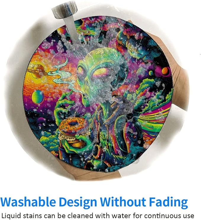 Alien Round Mouse Pad Premium Textured Mouse Mat Washable Mousepads with Extended Stitched Edges Non Slip Rubber Base Small Mousepad 7.9 X 7.9 X 0.12 Inches