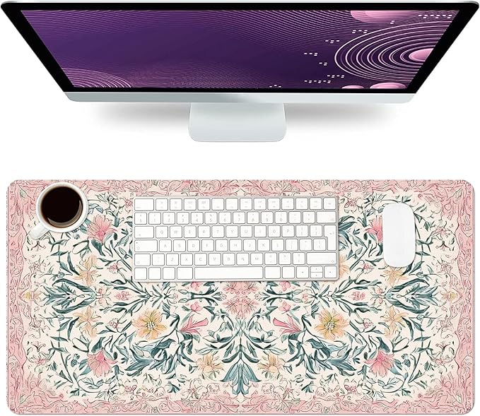 Desk Mat Large Mouse Pad, Non-Slip PU Leather Gaming Mousepad Keyboard Mouse Mats Desk Pads 31.5"x15.7" for Work Office Decor Gifts Watercolor Pink