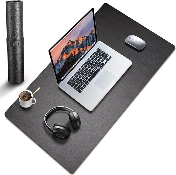 Leather Desk Pad Protector, Large Pads for Top of Desks, Waterproof Keyboard and Mouse Pad for Desktop Organization. Easy Clean Computer Mat for Office/Home (Black, 35.4"x 16.9")