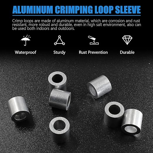 25Pcs Wire Rope Stop Sleeves, 1/4 Inch (6mm) Aluminum Crimping Loop Sleeve Round Cable Stop Sleeve for Wire Rope