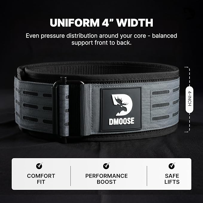 DMoose Weight Lifting Belt - Auto Locking Gym Belt for Olympic Training, WOD, Cross Training for Men and Women - 4" Nylon Workout belt with Adjustable Buckle - Provides Lumbar Support and Stability