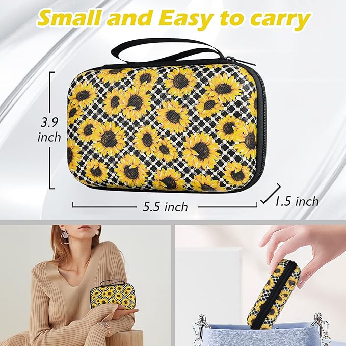Cute Phone Charger Protector Set with Storage bag Case Yellow Sunflowers Travel Carrying Bag Data Cable 20W USB Charger Data Line Cable Protector Cord Organizer, Lightning Cable Chomper,Charger Saver