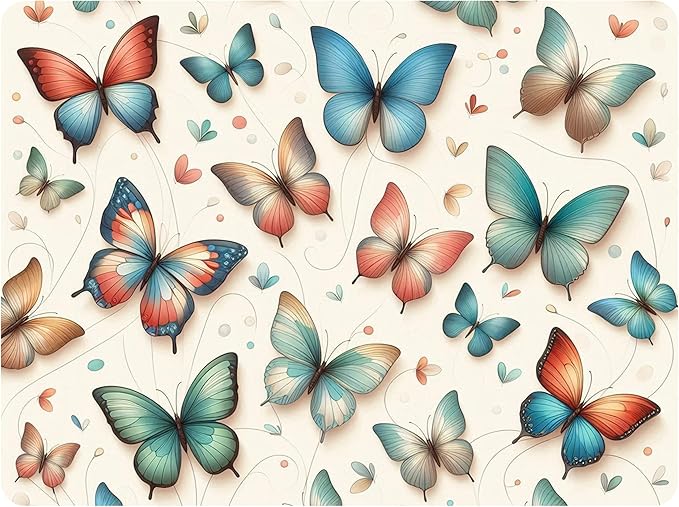 Set of 4 Cork Backed Placemat, Kitchen and Dining Table Decoration Design Hard Placemat 12" x 16" (Butterfly ~ Colorful)
