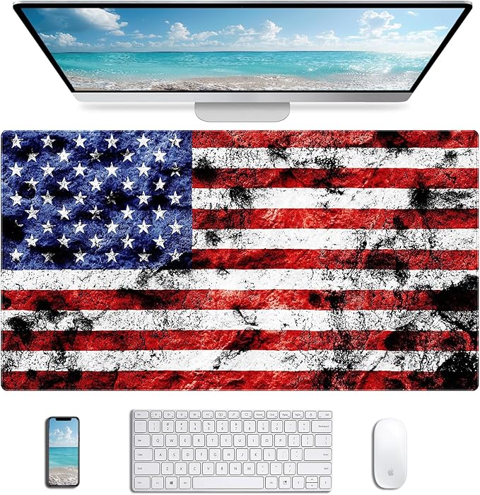 American Flag Desktop Computer Mouse Pad Gaming Mouse Pad Expansion XXL Keyboard Pad 35.4X15.7-inch Laptop Mouse Keyboard Pad Office Desk Decoration