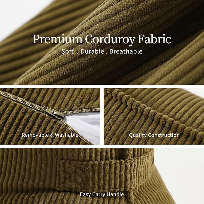 Pat. Pend. Corduroy Triangle Back Pillow with Lumbar Support, Sitting Support Cushion for Bed or Sofa, Relaxing Backrest Pillow, Martini Olive