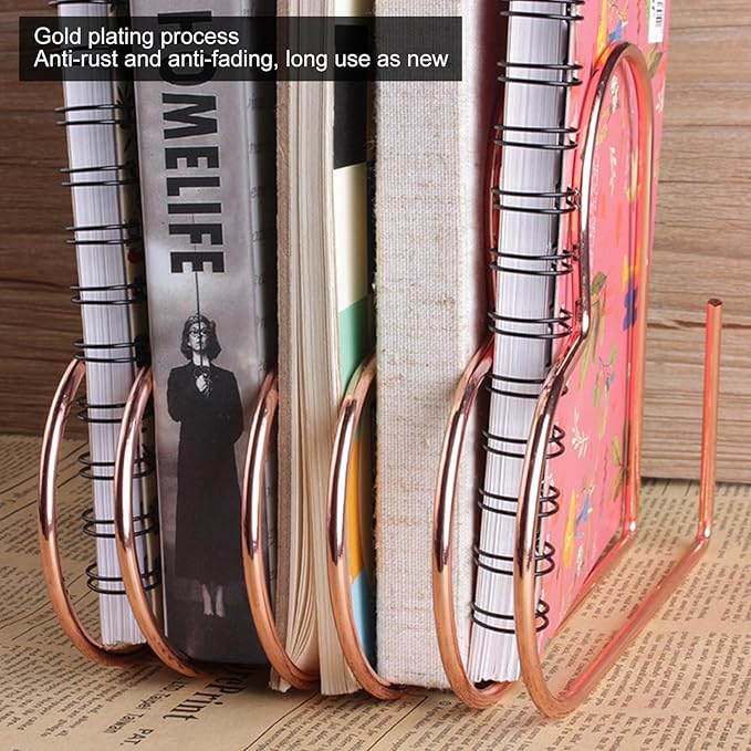 Folder Holder for Desk, Heart Shaped Desk File Organizer Vertical File Holder, 5 Slots Iron Gold File Holder, Telescopic Book File Organizer Stand for Desk File, Rose Gold