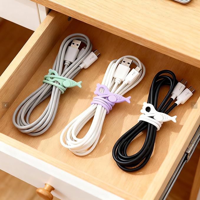 28 Pcs Silicone Cable Ties Reusable, White Cable Cord Organizer Straps for Charging Wire, Computer Cords