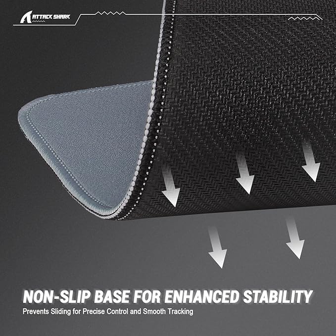 ATTACK SHARK CM02 Gaming Mouse Pad for Esports Speed Mouse mats for Desk Waterproof Surface Stitched Edges and Anti-Slip Rubber Base Size M Laminate 16.14” x 12.2” x 0.16” Gray