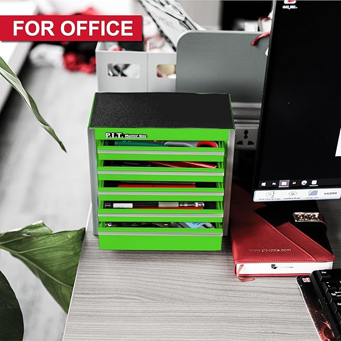 P.I.T. Mini Tool Box 8.6"W X 4.6"D, Portable 5-Drawer Micro Steel Stackable Toolbox with Liner, Green Cute Tool Case for Small Tools Parts Storage, Home DIY