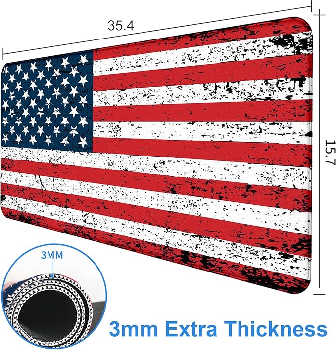 American Flag Extended Office Desk Pad Protector Computer Home Desk Game Decoration Large Mouse Pad 35.4X15.7 Inches