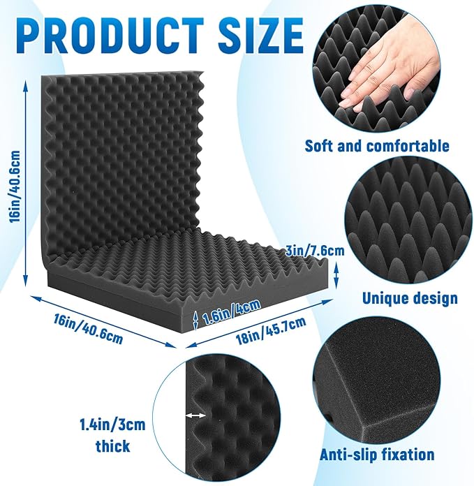 Geiserailie 1 Pcs 32 x 18 x 3 Inches Egg Foam Pad with Back Egg Foam Cushions Wheelchair Seat Cushion to Relieve Back for Office Chairs Wheelchairs Recliner Chair Accessories (Black)