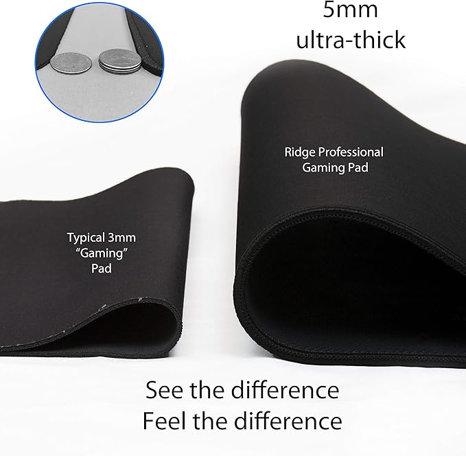 Gaming Mouse Pad (5mm) Extended 36 inch | 36x12x0.20 Extra Thick | Black | Stitched Edge, Large Washable Desk Mat