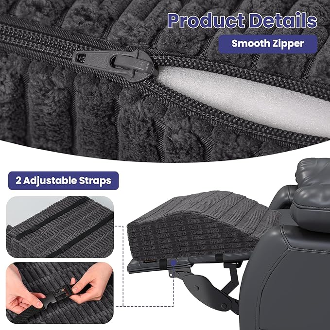 idee-home Recliner Leg Rest Cushion, Recliner Footrest Extender Pillow with Removable Corduroy Cover, Multi Purpose Ergonomic Foot Pillow Back & Lumbar Support Cushion for Bed Sofa Couch, Grey