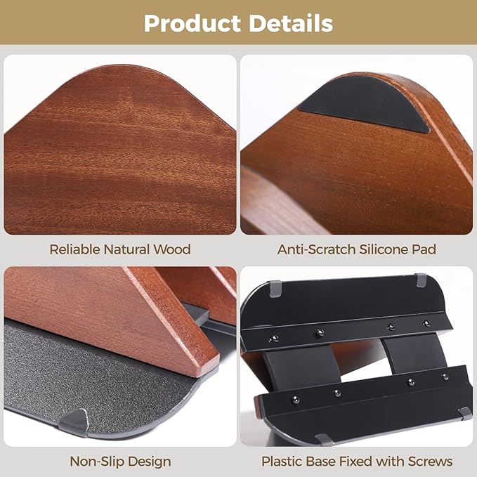 Adjustable Laptop Stand, Wooden Vertical Desktop Holder, Black Walnut, Tablets & E-Book Compatible, Anti-Scratch & Non-Slip, Max 1 in