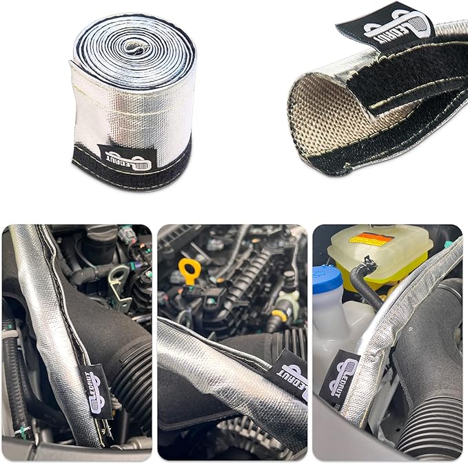 Heat Shroud Aluminized Sleeving Heat Shield fuel line wire heat sleeve 1-1/2''I.D. x 10FT with 20 Pcs 7.8Inch Stainless Steel Cable Metal Zip Ties