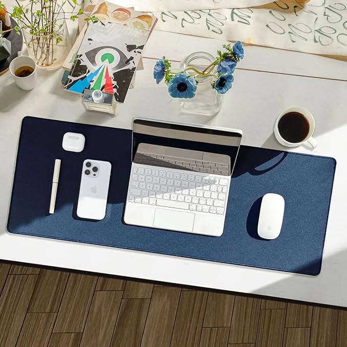 Reniteco Waterproof Large Gaming Mouse Pad with Durable Stitched Edges, Non-Slip Rubber Base, Smooth Surface Mouse Mat Desk Pad for Home Office Gaming, 27.5"x11.8"x0.08", Dark Blue