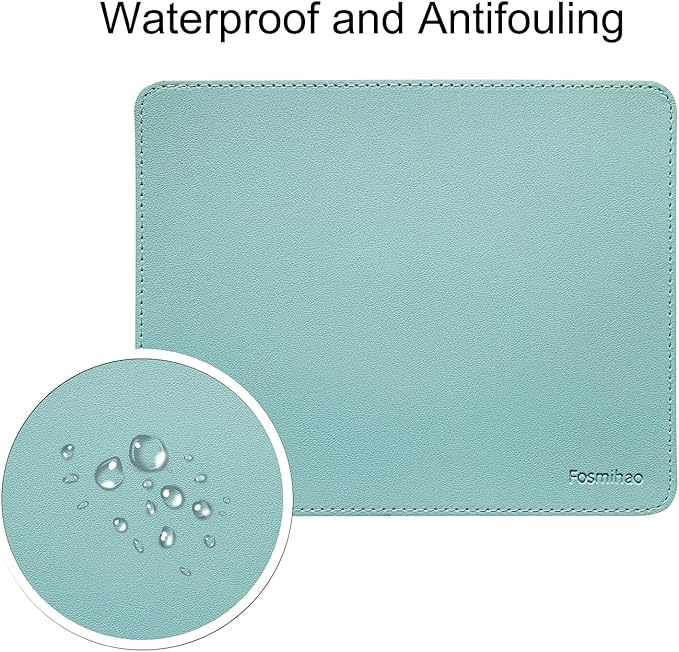 Leather Double Side Mouse Pad With Stitched Edge - Waterproof Ultra Thin for Computers, Laptop, Office & Home, 10.2 x 8.3 Inch, 1 Pack (Azury)