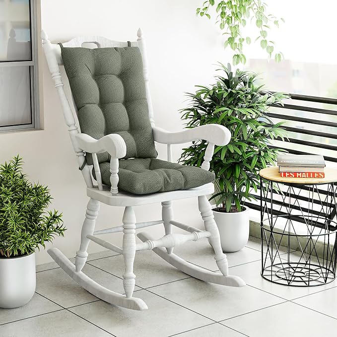 Klear Vu Omega Non-Slip Rocking Chair Cushion Set with Thick Padding and Tufted Design, Includes Seat Pad & Back Pillow with Ties for Living Room Rocker, 17x17 Inches, 2 Piece Set, Celadon