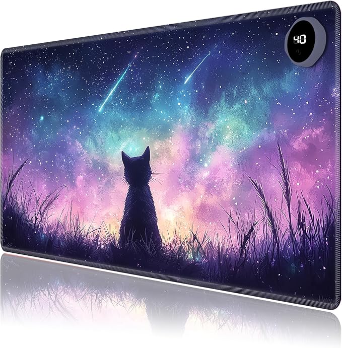 Heated Mouse Pad,Warm Desk Pad with 3 Levels Heating & 3 Hours Auto Shut-Off, PU Leather Heated Desk Pad Warmer Pad for Home Office - 23.6 x 14.2 inch,Starry Cat