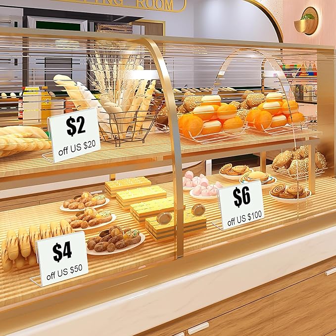 Small Acrylic Sign Holder 2.4 x 1.6 Inch,Mini Food Sign Labels for Party Buffet,L-Shape Name Card Display Holder, Mini Clear Acrylic Sign Display Holder for Office, Store, Restaurant - 30 Pack