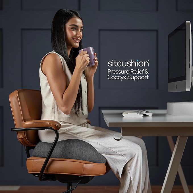 SitCushion X Large Office Chair Cushion for Sciatica Pain Relief, Memory Foam Seat Cushion for Car Seat Pad, Orthopedic Pillow. Computer Chair Cushion for Tailbone Pain Relief All Day Comfort (Gray)
