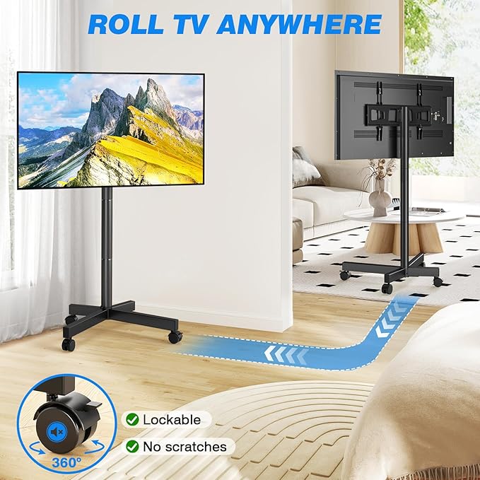 Rfiver Mobile TV Cart Rolling TV Stand for 23-65 Inch Screens, Portable TV Stand on Wheels with Tilt and Height Adjustable, Outdoor TV Mount Stand Holds up to 88 lbs for Home Office MAX VESA 400x400mm