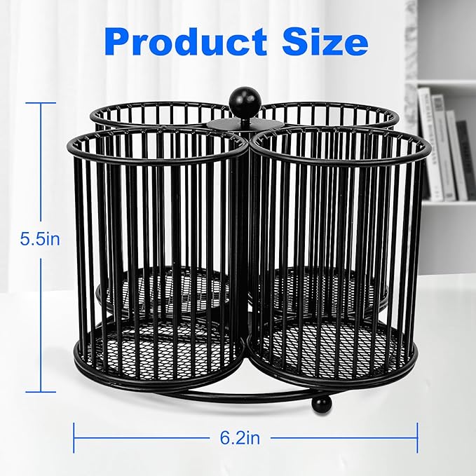 360 Rotating Pen Holder - Large Pencil and Marker Organizer with 4 Slots - Desk Caddy Accessories for School, Office, Home (Black)