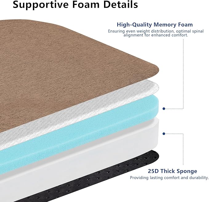 Nordjager Dining Chair Cushions Set of 6 Memory Foam Chair Cushion, Comfortable Dining Chair Pad Removable Slip Resistant Kitchen Chair Seat Cushion (6 Piece, Brown)