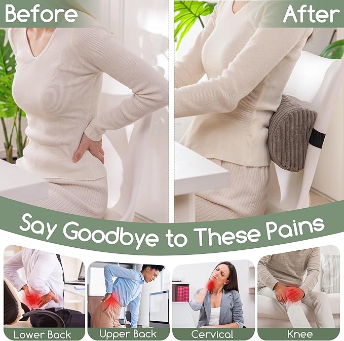 HIGOGOGO Lumbar Roll Lumbar Support Pillow for Office Chairs, Cars, and Gaming Chairs, Back Cushion with Washable Cover & Adjustable Strap to Relieve Back Pain and Improve Posture, 11"x6"x5", Grey
