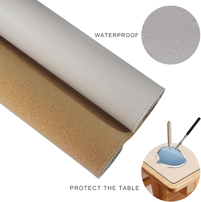 MAIDERN 47.2" x 15.7" Cork & Leather Desk Pad, Large XXL Mat, Full Mouse Pad, Dual Sided Protector for Gaming Home Office (Cream)