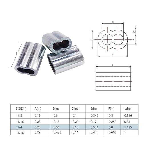 Wire Rope Sleeve, for Wire Rope Dia. 1/4", Aluminum Alloy, PK 25