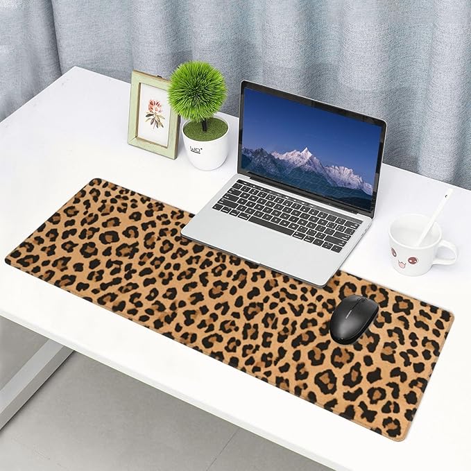 Leopard Skin Pattern Large Mouse Pad & Desk Mat Cheetah Print Extended Mousepad Non-Slip Rubber Base Laptop Computer Keyboard Pad for Gaming, Office & Home Decor, XL - 31.5" X 11.8"