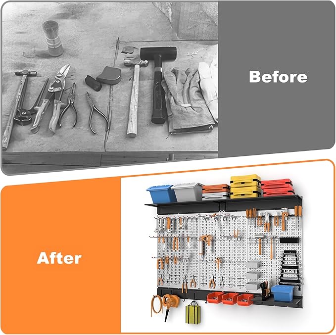 WALMANN 113 PCS Pegboard Wall Tool Organizer Kit with Pegboard Hooks, Bins, Pegboard Tools Storage System for Garage, Modular Peg Board, Tools Organizer Board with Hooks(Grey)