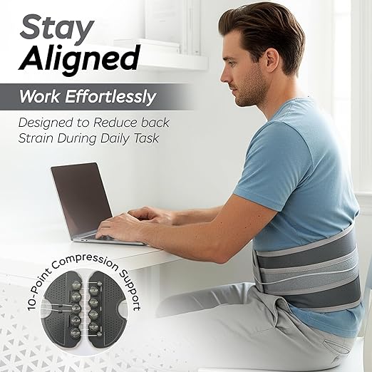 Back Brace for Lower Back Pain Relief – Adjustable Lumbar Support Belt for Men & Women – Breathable Mesh Back Support with Dual Side Stabilizers