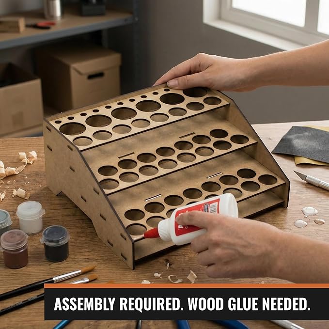 PROSCALE Paint Rack Organizer for Miniature & Model Paints Tabletop Paint Stand with 26mm & 36mm Holes Brush & Tool Holder Artist Room Compatible with Vallejo, Army Painter, AK (Module A)