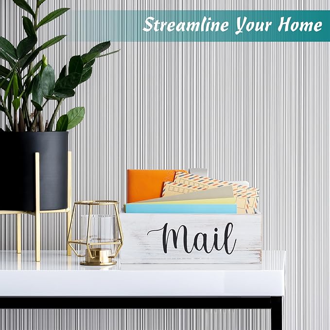 DRASTAR Mail Organizer Countertop, Mail Holder Wall Mount, Retro White Mail Sorter Organizer, Envelope Holder for Home Office