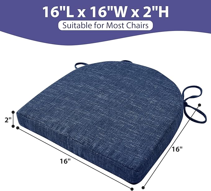 IPYNBAP Chair Cushions for Dining Chairs, Kitchen Chair Cushions, 16'' x 16'' x 2'', Non Slip Indoor Seat Cushions, Chair Pads for Dining Chairs with Ties & Removable Cover, Set of 2, Navy