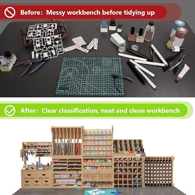 4 Tier Plastic Model Paint Rack - Ink Bottle & Miniature Model Tool Storage Kit, MDF Material Organizer for Tamiya/MR HOBBY Paint & Craft Supplies, GK3