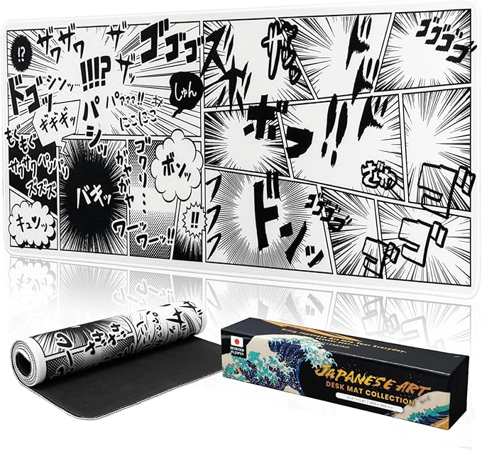 BELLEMOND Japanese Art Desk Mat | Large 31.5x11.8in Anime Mouse Pad for Keyboard & Mouse | Non-Slip Base, Water-Repellent | Original Japanese Design | Manga Burst