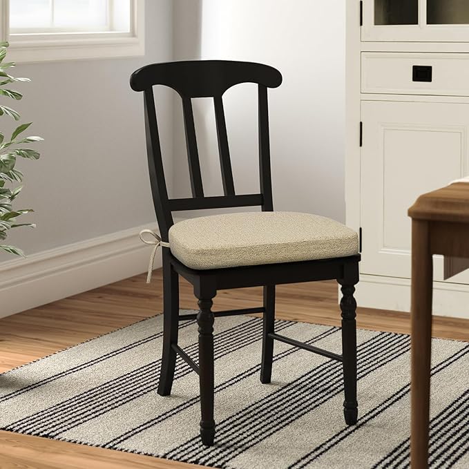 Shinnwa Dining Chair Cushions Set of 2, Non-Slip Kitchen Chair Cushions with Ties and Machine Washable Cover, 2 Pack, 17 x 16.5 x 2in, Natural Linen