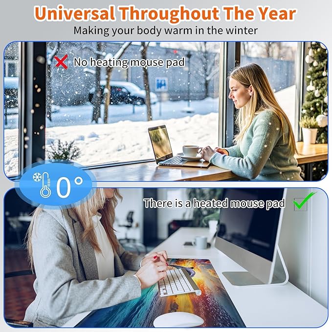 Heated Mouse Pad,Warm Desk Pad with 3 Levels Heating & 3 Hours Auto Shut-Off, PU Leather Heated Desk Pad Warmer Pad for Home Office - 31.5 x 13 inch,Jumping Dolphins