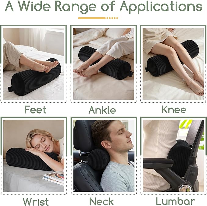 HIGOGOGO Lumbar Roll Lumbar Support Pillow for Office Chairs, Cars, and Gaming Chairs, Back Cushion with Washable Cover & Adjustable Strap to Relieve Back Pain and Improve Posture, 11"x6"x5", Black