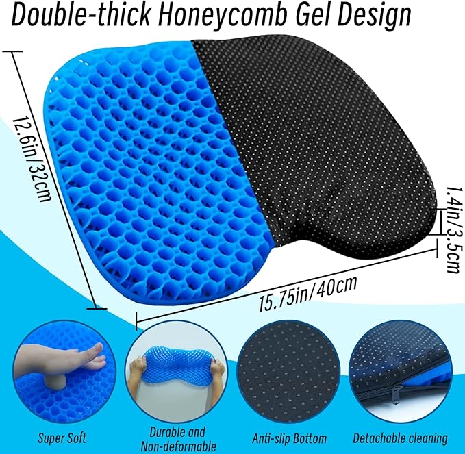 Kayak Seat Cushion - Blue Cooling Gel Kayak Accessory Removable Waterproof Cover | Comfort for Kayak Seats, Fishing, Car seat，Office Chair & Outdoor Use