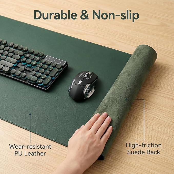 Leather Desk Pad 31.52'' x 46.1'', PIPRE Office Desk Mat Waterproof Dark Green Smooth Mouse Writing Surface - Maximum Protection Dual-Sided Pu Leather Blotter for Desk Office/Home