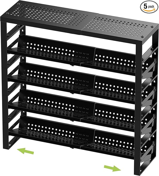 Jojocross Expandable, Stackable, Adjustable Spice Rack kitchen Organizer,Metal Pantry Storage Shelves - Multi-Tier Shelf for Cabinet, Countertop, Pantries, Cupboard or Wall Mount,Black
