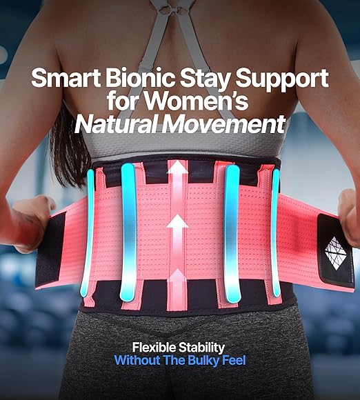Back Brace for Lower Back Pain Women - Ultra Thin, Adjustable, Flexible, Supportive Pink L