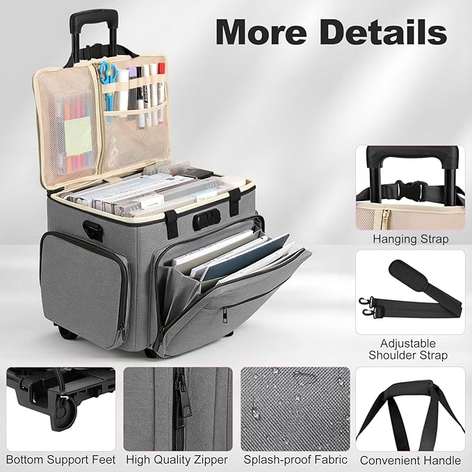 Housolution Rolling Teacher Bag with Wheels, Fits for 17" Laptop, Teacher Tote Bag with Detachable Trolley, Laptop Work Case with Anti Theft Lock, Briefcase Cart with Accordion File Organizer, Gray