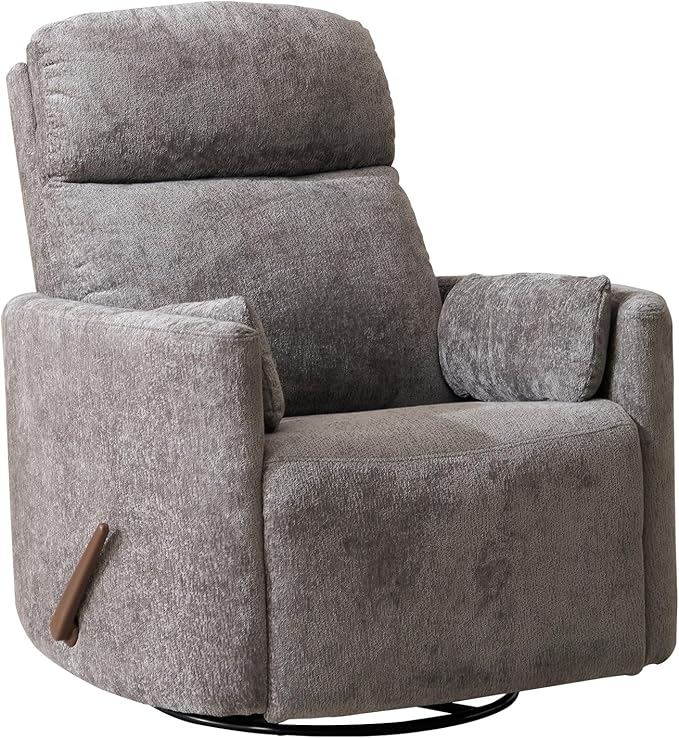 Oversized Swivel Rocker Recliner with Massage and Heat, Swivel Nursery Recliner With Adjustable Headrest, Manual Rocker Recliner Chair with Two Removable Pillows, Rocking Nursery Chair, Dark Grey